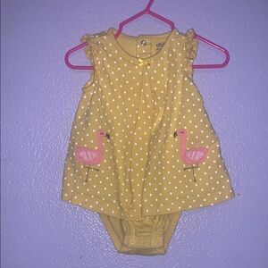 Carter’s Yellow Polka Dot Baby Dress with Flamingo Design Bodysuit Lined